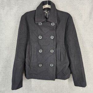 Tahari Women's Size 14 Black‎ Wool Double Breasted Long Sleeve Peacoat Jacket